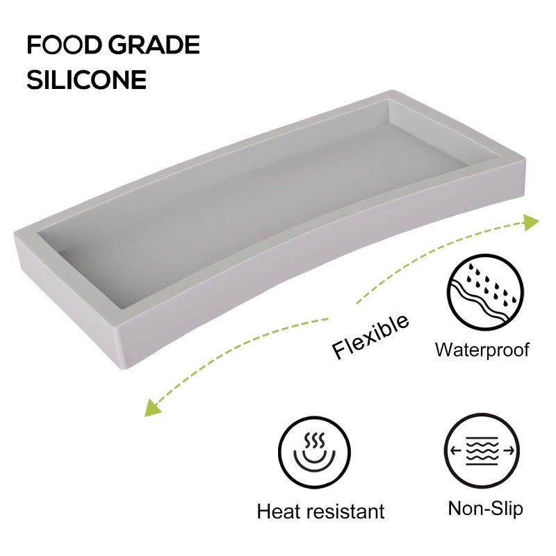 Heagoale Bathroom Tray, Small Vanity Tray Silicone Soap Dish Sponge Holder Kitchen Sink Organizer Bathroom Accessories for Countertop, Toilet, Shower - Light Grey - Image 3